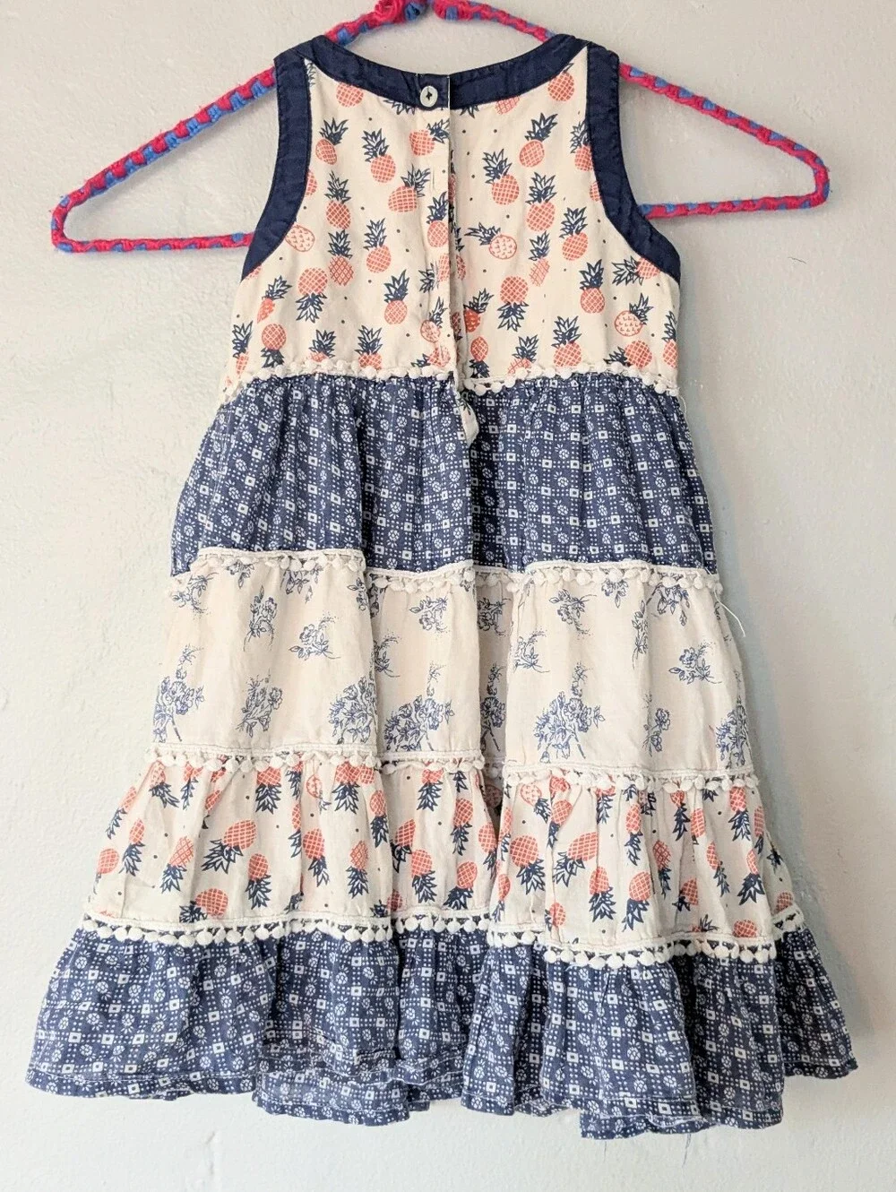 Cutey Couture Girls Pineapple Floral Tiered Sundress 2/3 Years Blue White